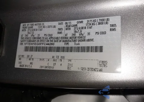 2015 Ford F-150 Xlt z USA, uszkodzony, nr VIN 1FTEW1EG3FFC44280